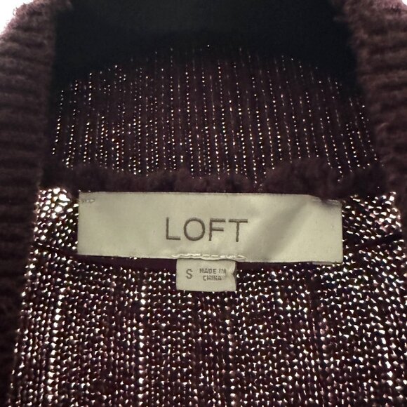 Loft Womens Plum Open-Front Cardigan Sweater Textured Ribbed Knit Size Small - Picture 4 of 7